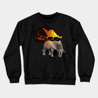 Africa Map, African Elephant, Safari Crewneck Sweatshirt